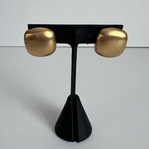 Anne Klein Brushed Gold Puffy Square Stud Earrings